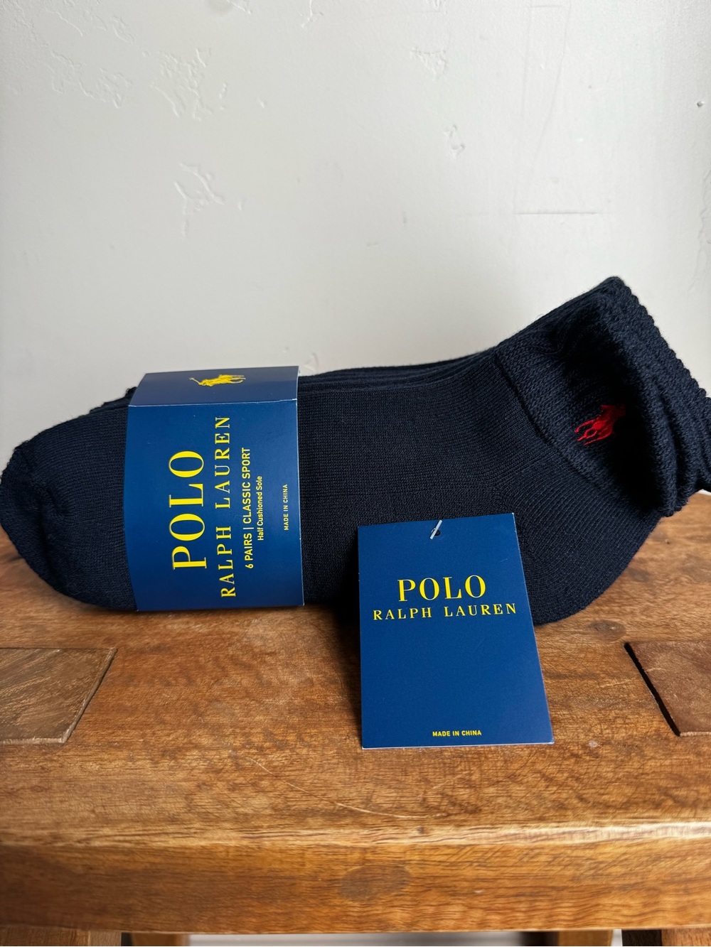 Ralph Lauren Navy Blue Low-Cut Socks with Red Pony Logo